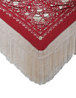 Handmade Embroidered Natural Silk Shawl. Fringes and Embroidery Same Color. Ref. 11026BDMF 330.580€ #500351011026NRJMF